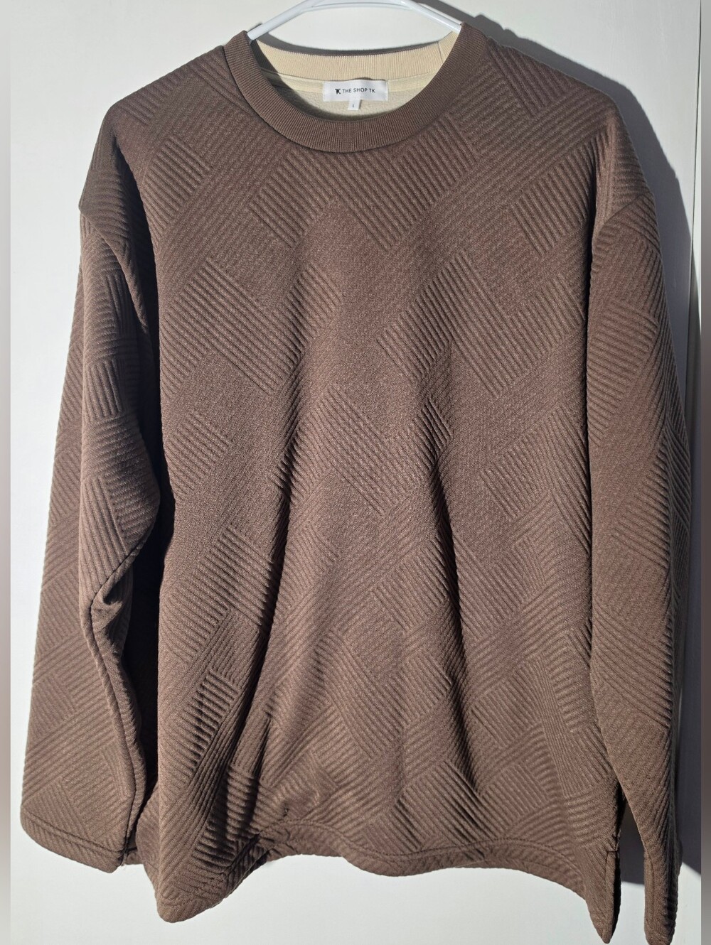 Men's Crewneck Sweater in Brown with Geometric Texture